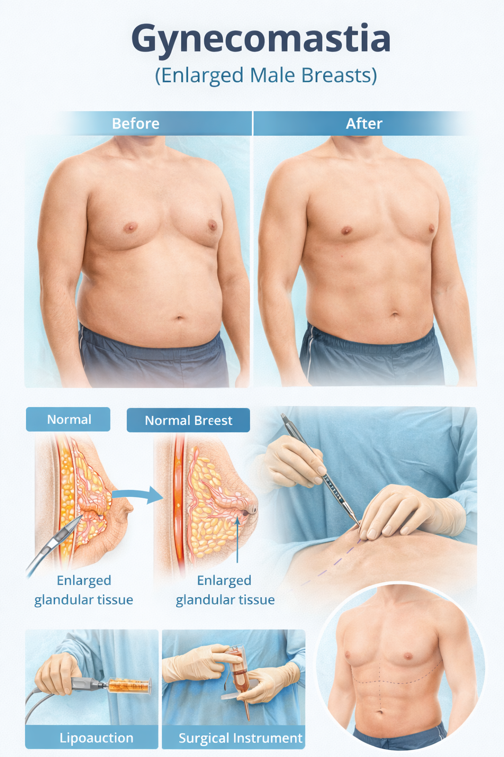 Gynecomastia surgery before and after results with glandular tissue removal by Dr Animesh Damani Best Plastic Surgeon in Indore