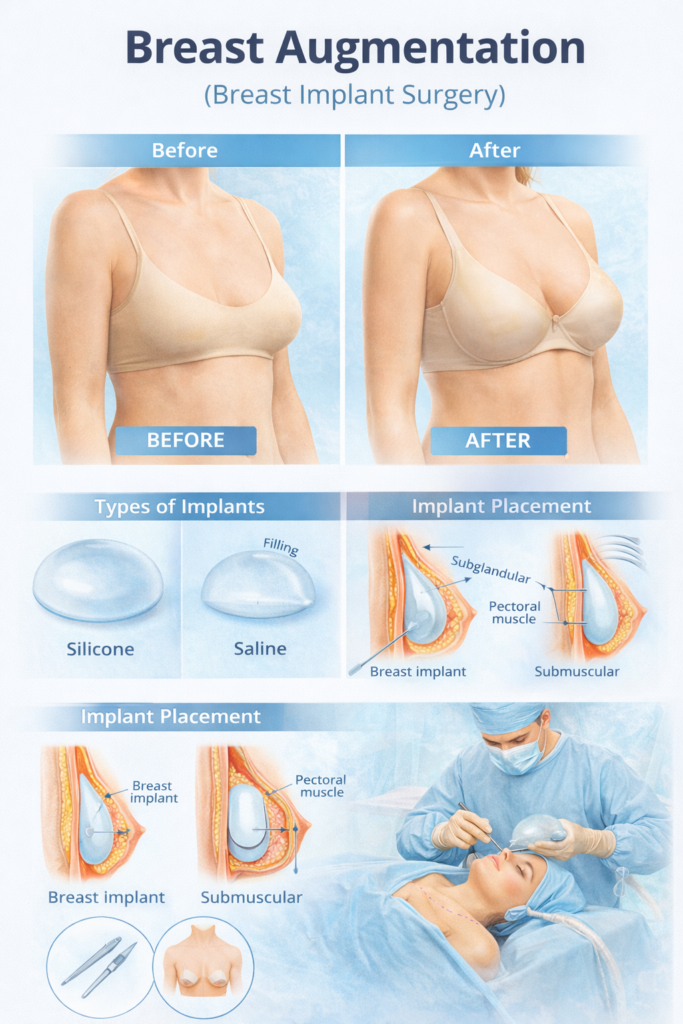 Breast augmentation before and after results with implant types by Dr Animesh Damani Best Plastic Surgeon in Indore