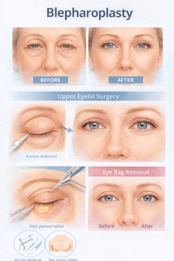 Blepharoplasty eyelid surgery before and after results with eye bag removal Best Plastic Surgeon in Indore
