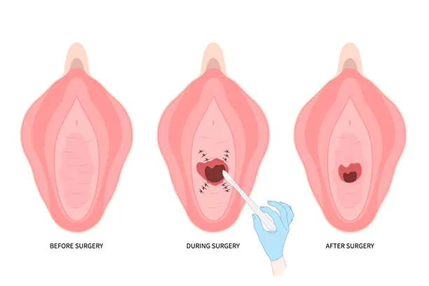 Cosmetic gynecology surgery process showing before during and after results by Dr Animesh Damani Best Plastic Surgeon in Indore